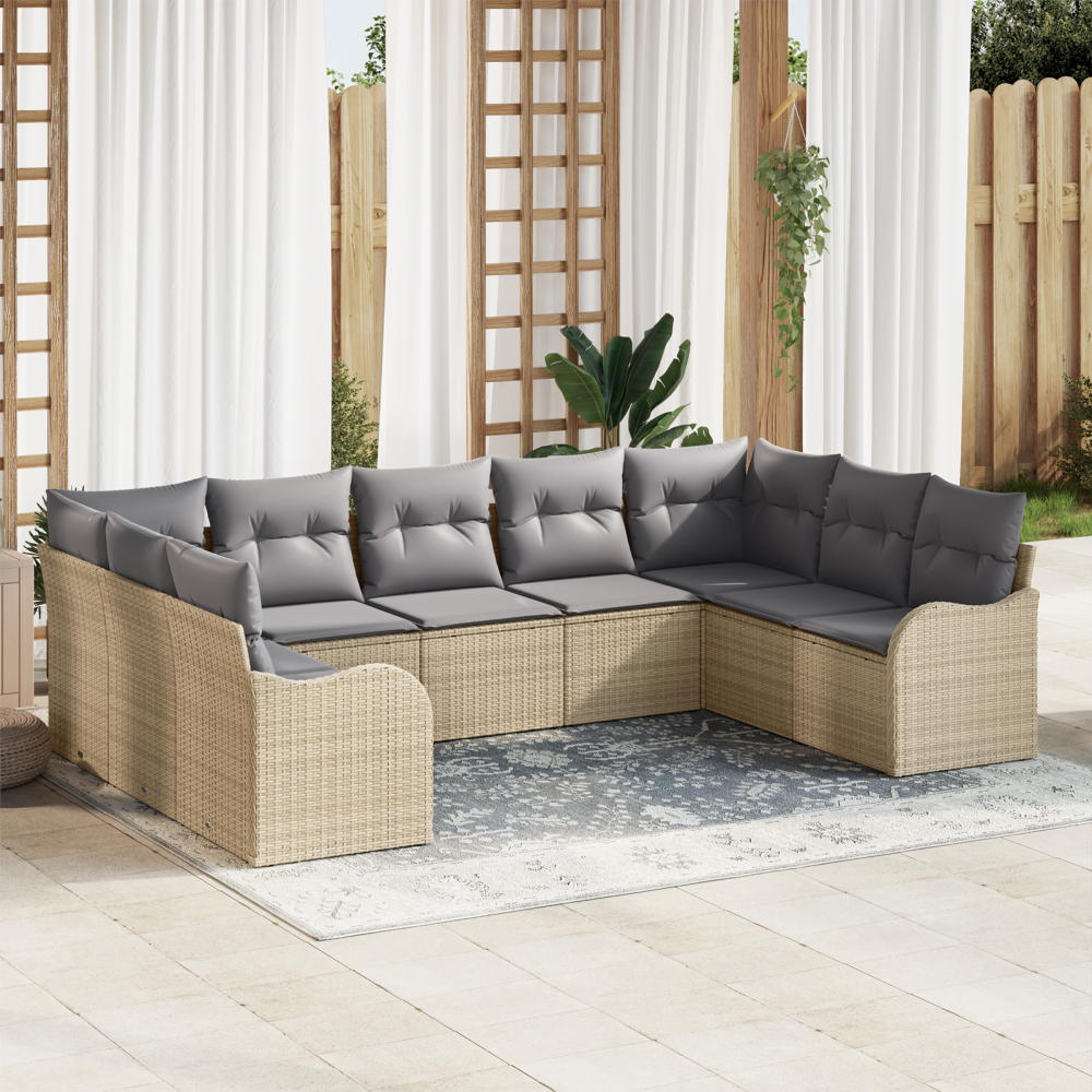 vidaXL 9-delat trädgårdssoffset med kuddar, beige poly rattan