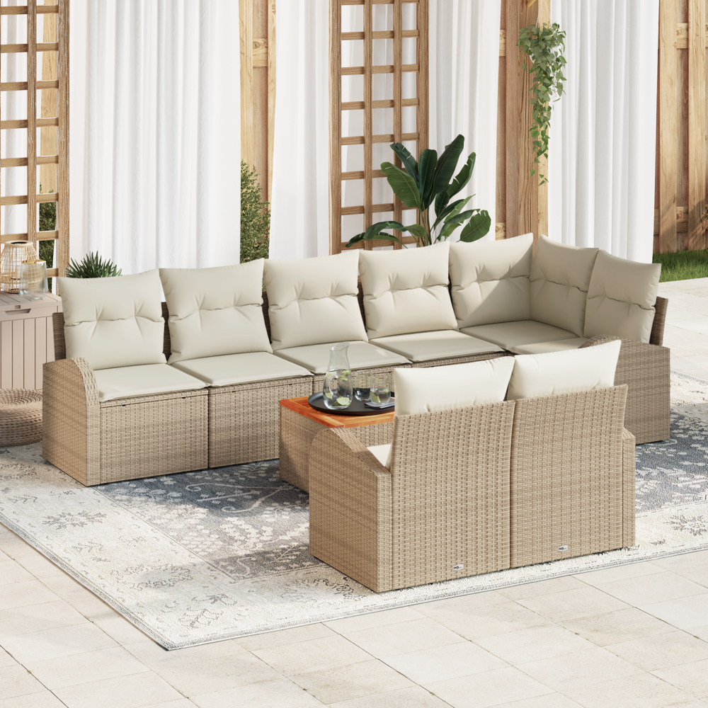 vidaXL 9-delat trädgårdsofa set med kuddar beige poly-rattan akacia