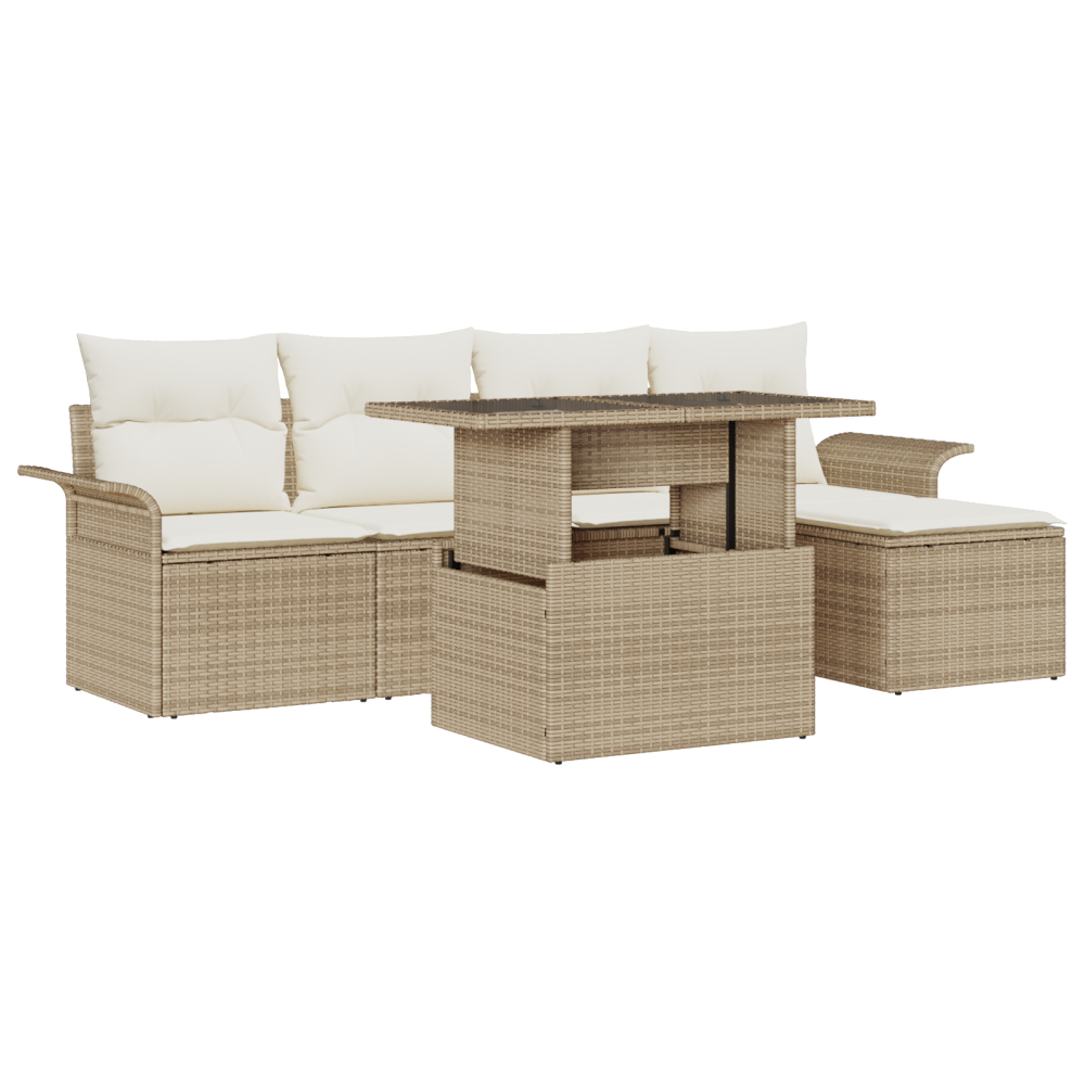 vidaXL 6-delat trädgårdsoffaset med dynor beige poly rattan