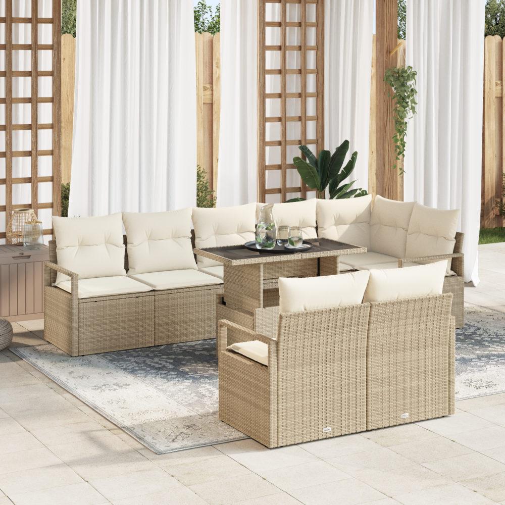 vidaXL 9-delars trädgårdsoffaset med kuddar beige poly rattan