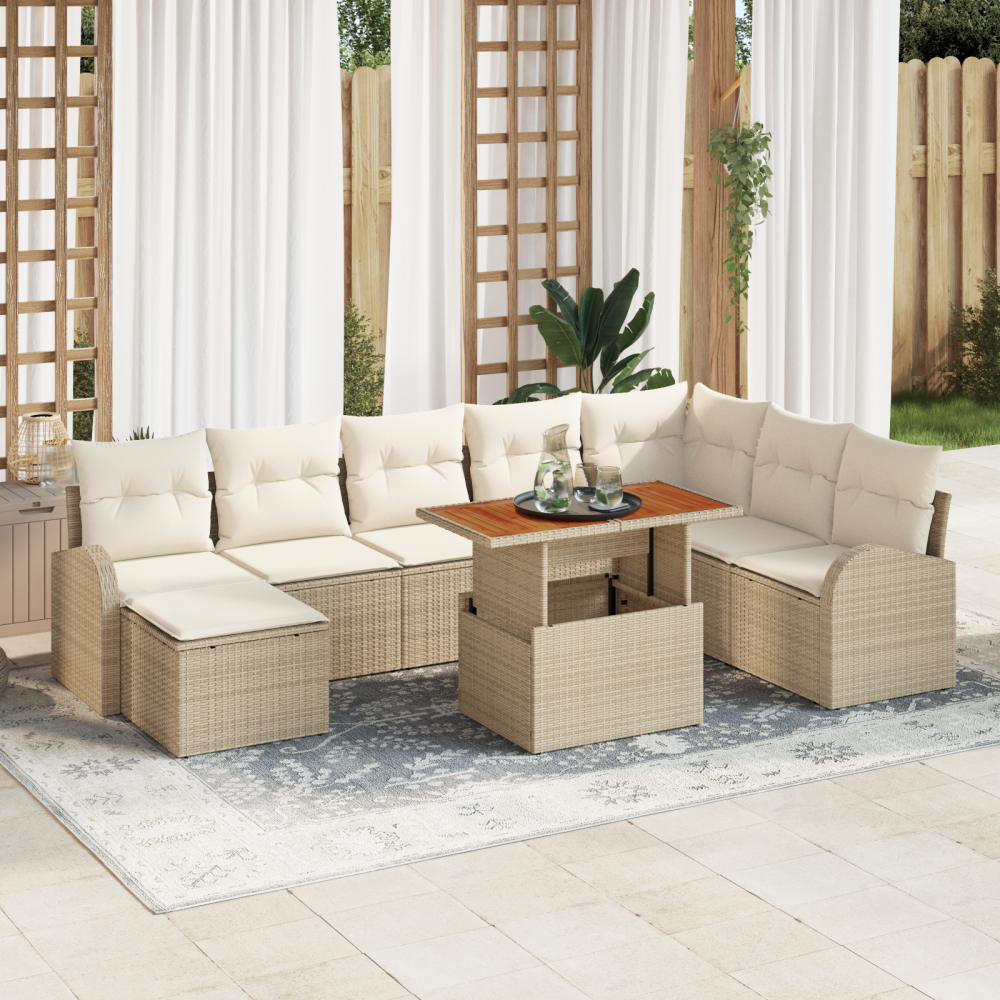 vidaXL 9-delars Trädgårdsoffset med Kuddar Beige Poly Rattan