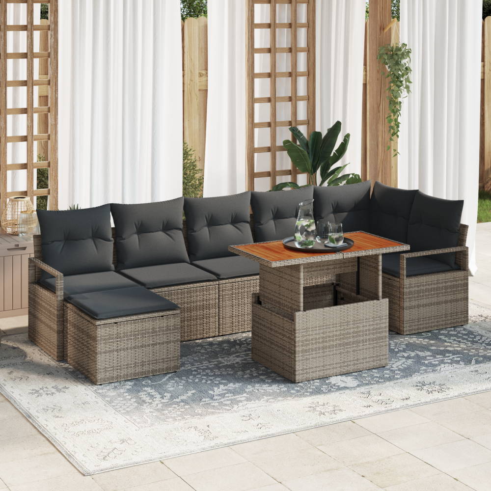 vidaXL 8-delat trädgårdsofa-set med kuddar grå poly rattan
