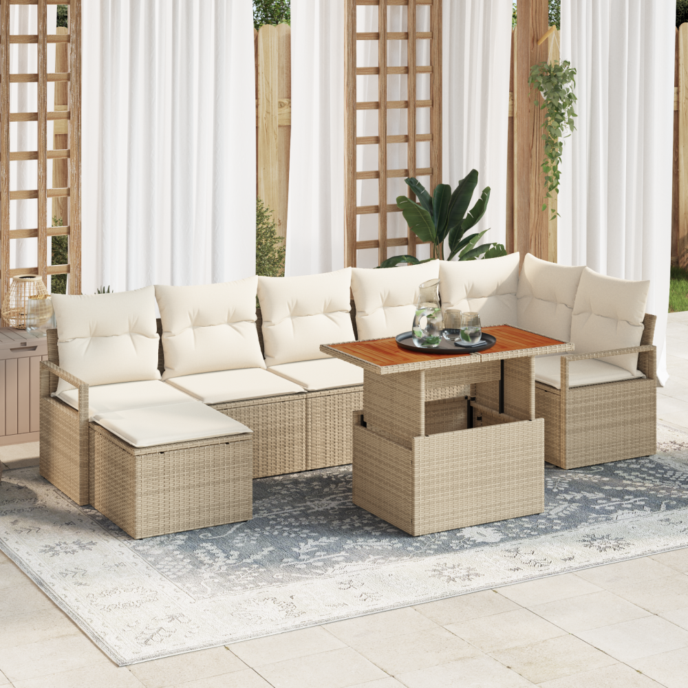 vidaXL 8-delat trädgårdssoffset med kuddar beige poly rattan