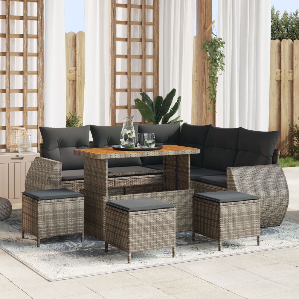 vidaXL 9-delat trädgårdssoffset med kuddar grått poly rattan akacia