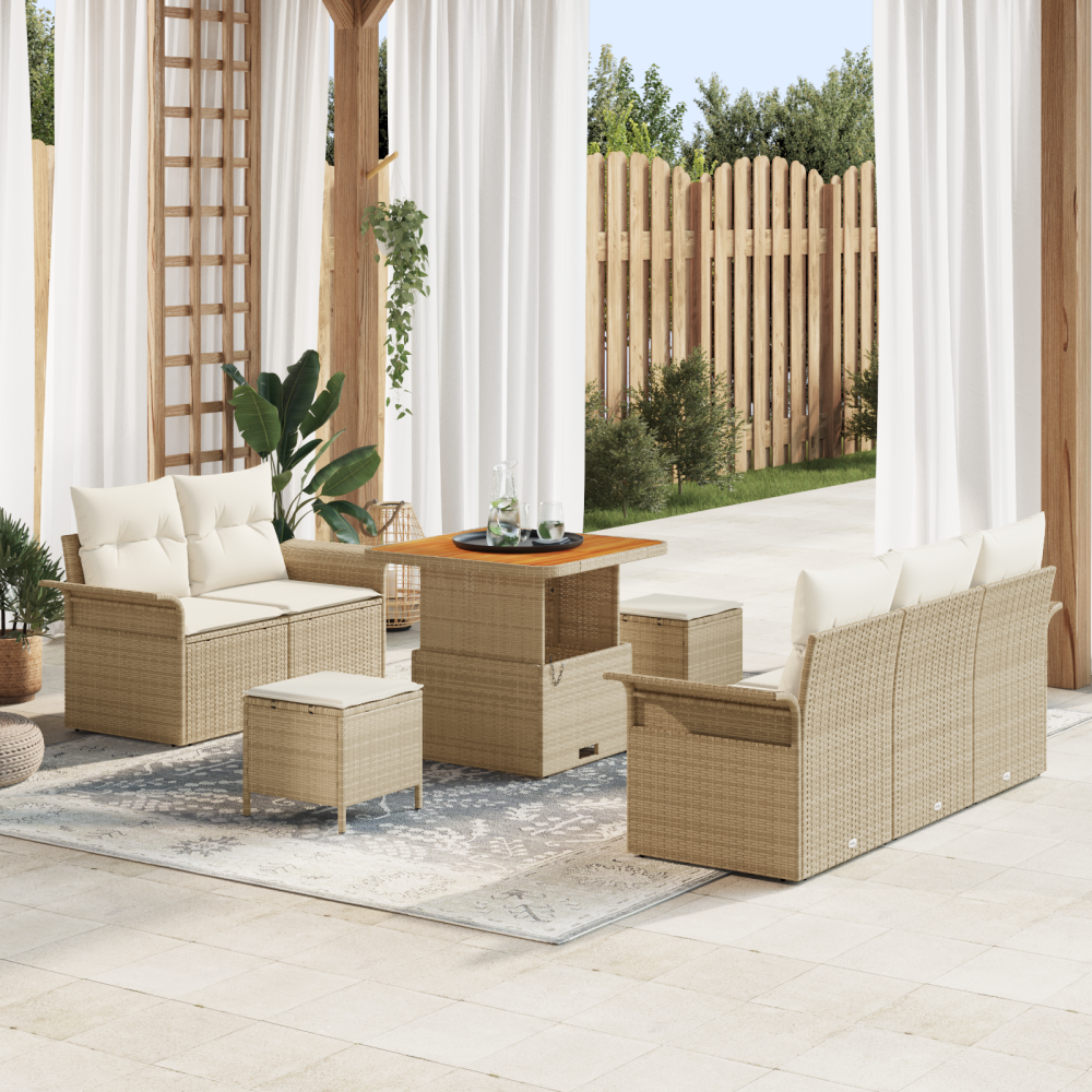 vidaXL Trädgårdsoffset 8 pcs Beige och gräddfärgad 80 x 80 x 71 cm