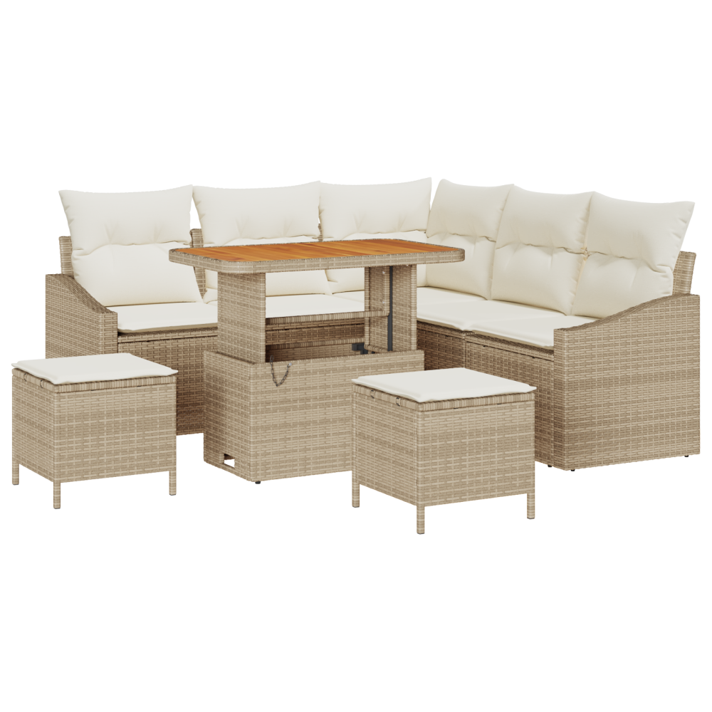 vidaXL 8 Delars Trädgårdsoff Set Med Kuddar Beige Poly Rattan Akacia