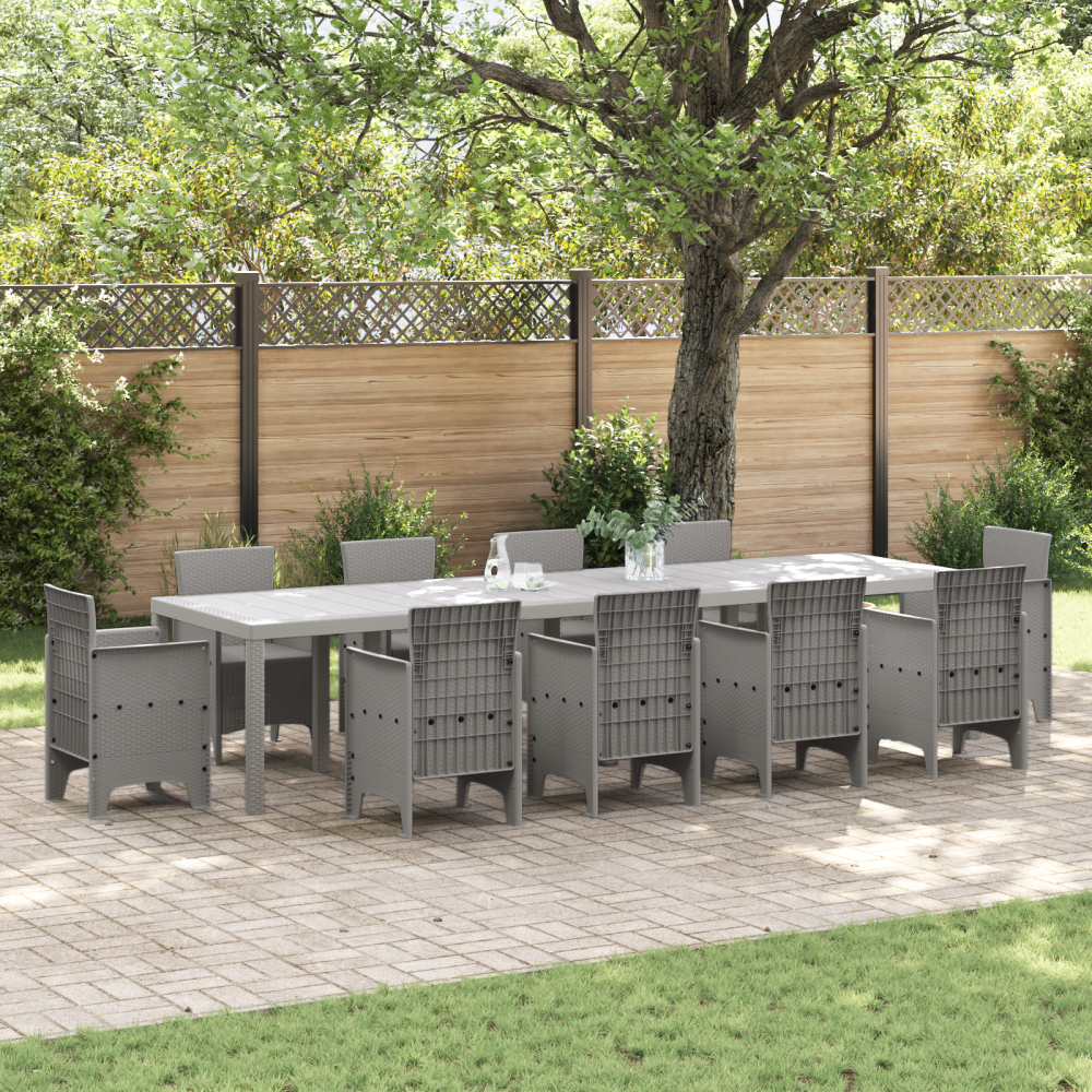 vidaXL Trädgårdsbord Ljusgrå 350x100x73 cm Poly Rattan
