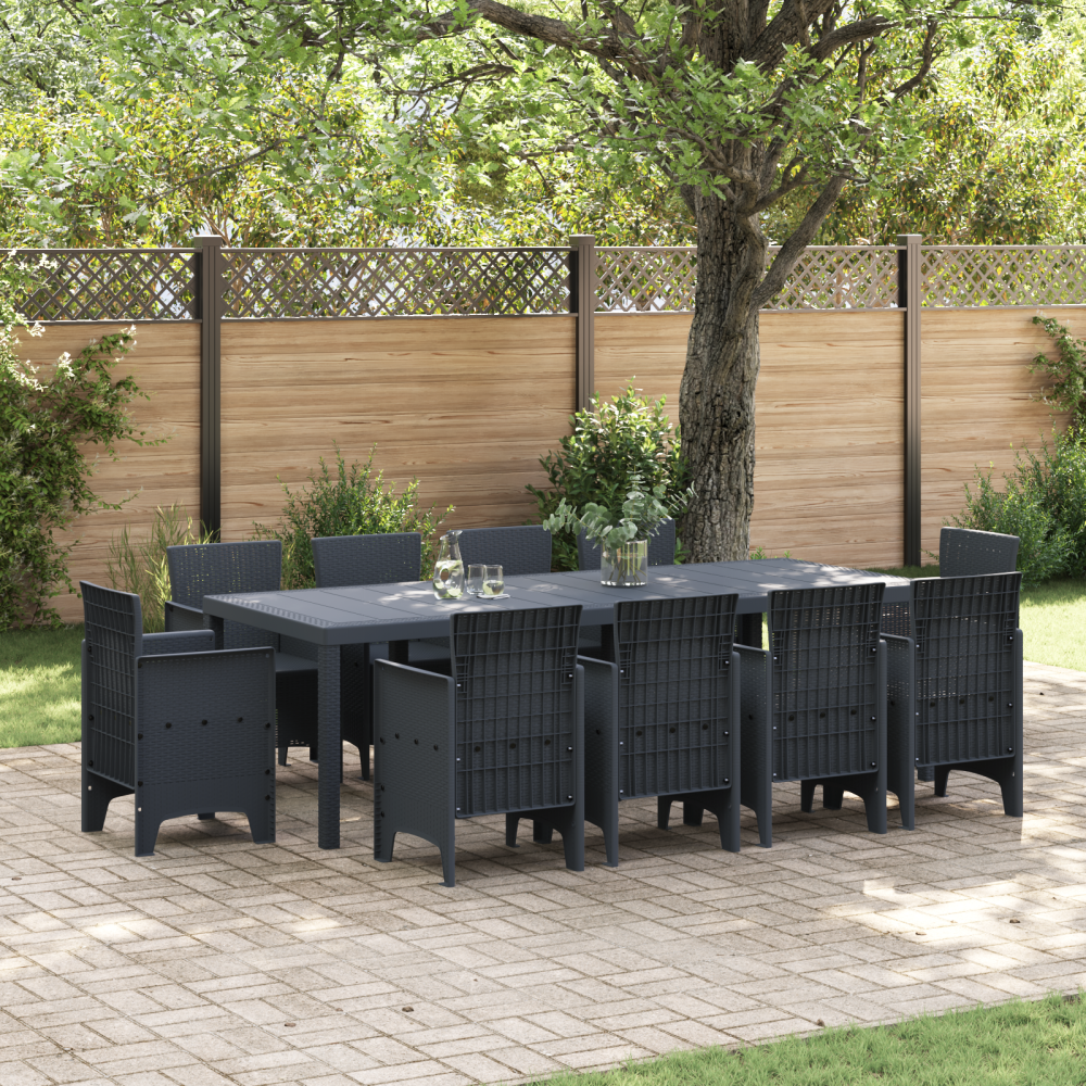 vidaXL 11-delars trädgårdsmatsal Antracit Poly Rattan