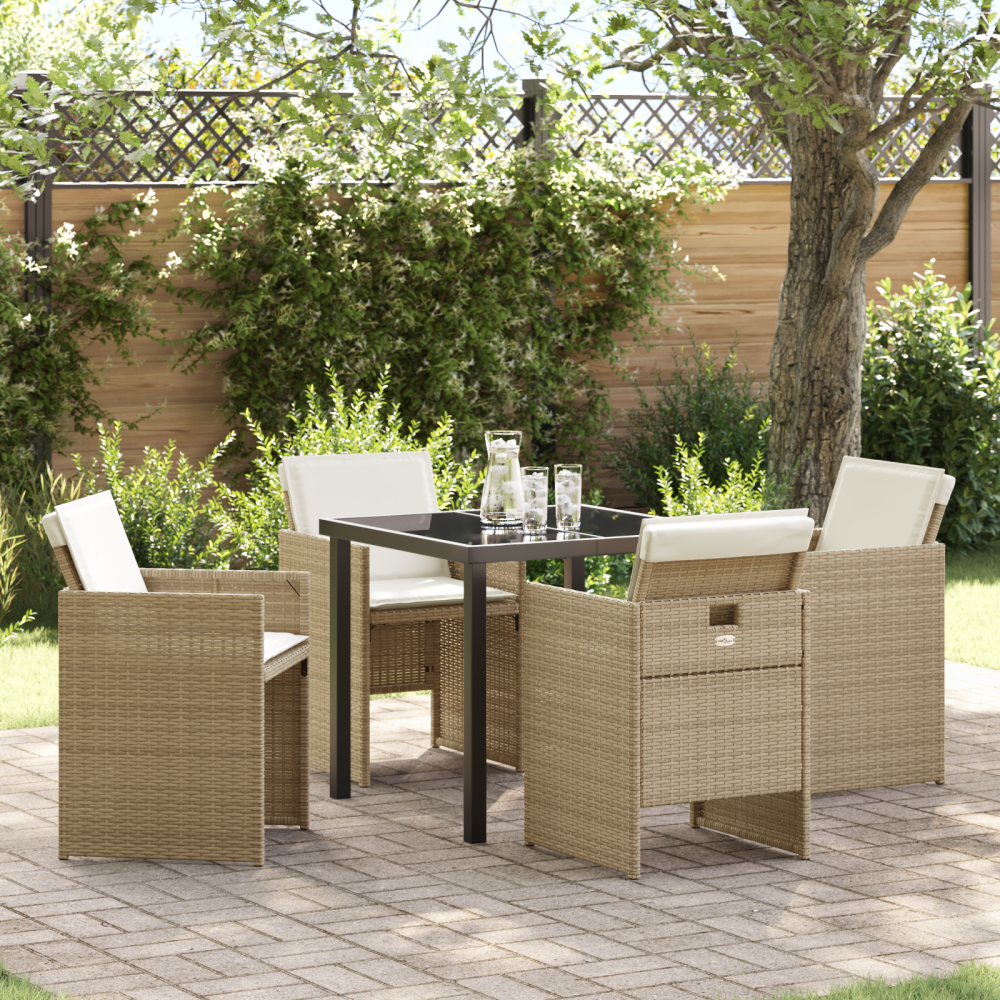 vidaXL 5-delars trädgårdsmiddagsset med kuddar i beige poly rattan