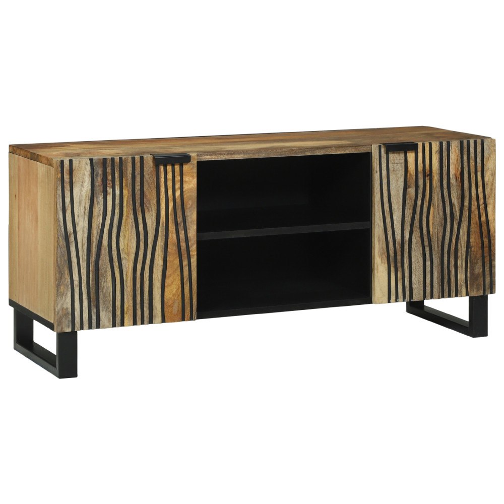 vidaXL TV-bänk, 105 x 33,5 x 46 cm, gjord av massivt mangoträ och konstruerat trä.