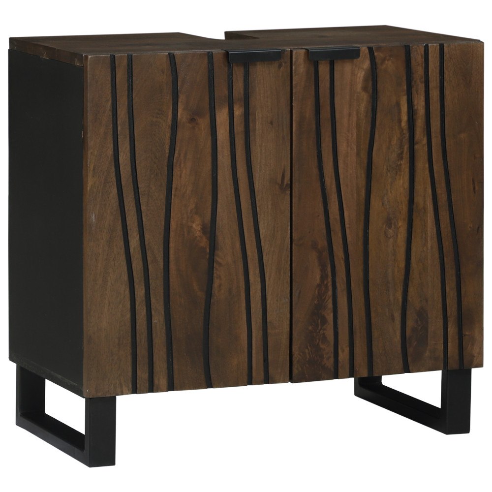 vidaXL Tvättställsskåp Brun, Svart 62 x 33 x 58 cm Massivt Mangoträ