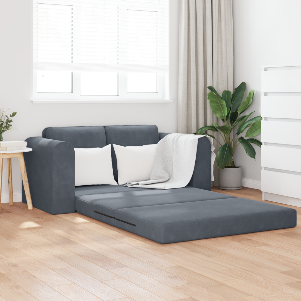 vidaXL Golvsängsoffa 2-i-1 Mörkgrå 148x71x83 cm Sammet