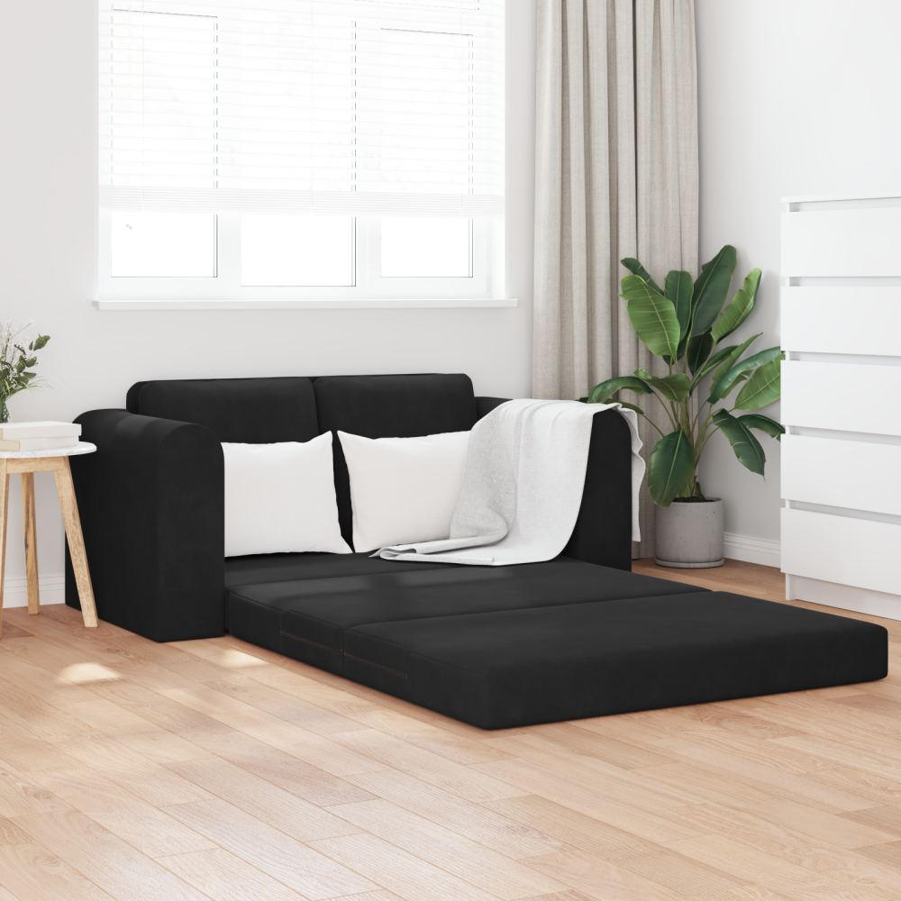 vidaXL Golvsoffa med bädd 2-i-1 Svart 148x71x83 cm Sammet