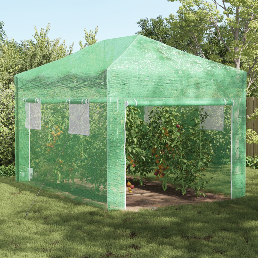 vidaXL Walk-in växthus med pop-up ram Grön 430x290x315 cm Stål