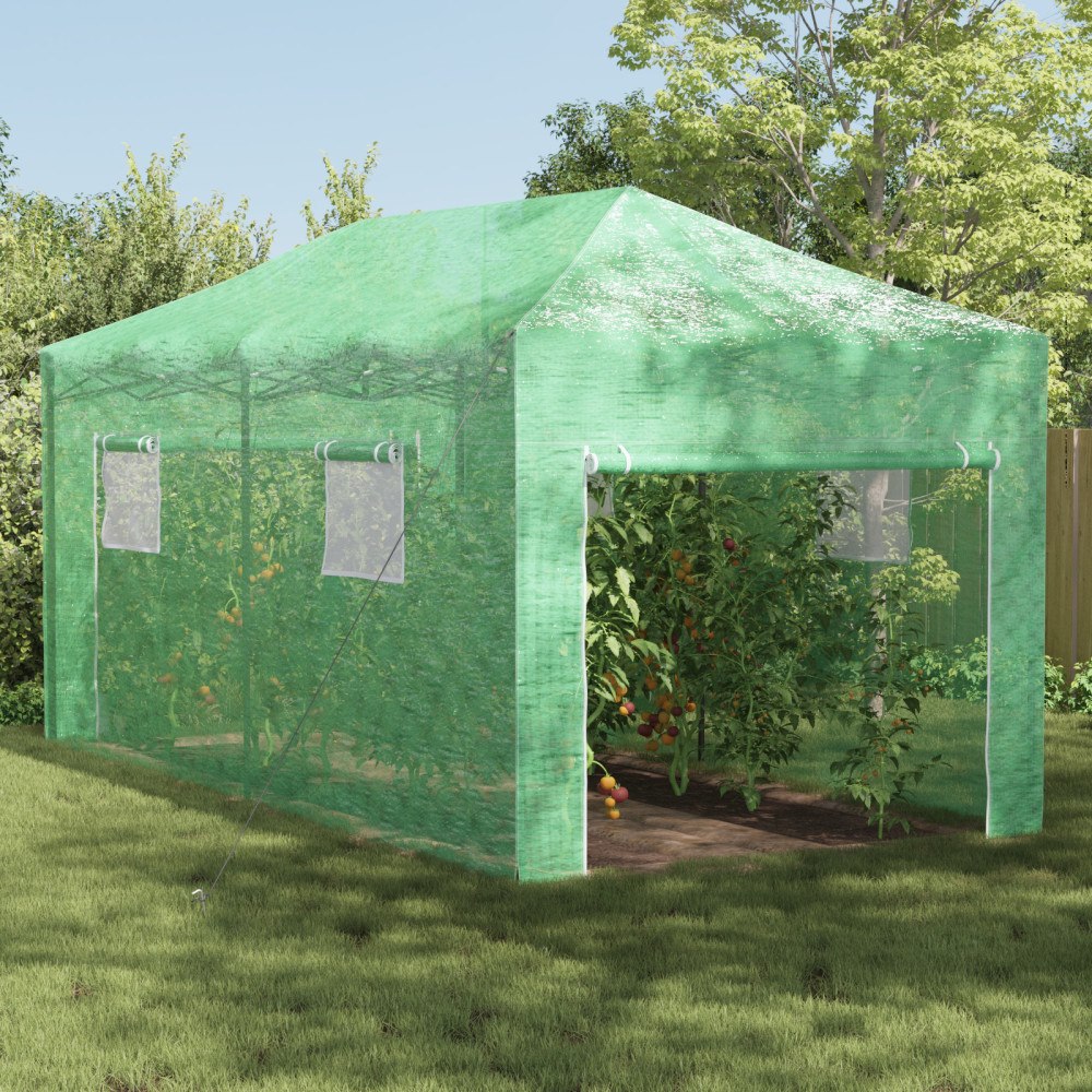 vidaXL Gå-in Växthus med Pop-up Ram Grön 580x290x315 cm Stål