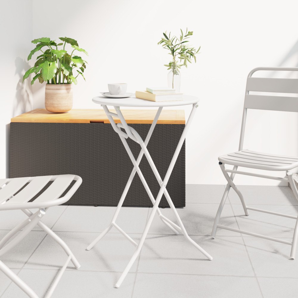 vidaXL fällbart trädgårdsbord Vitt Ø50x72 cm Stål