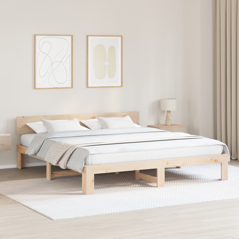 vidaXL Sängram med huvudgavel 180x200 cm Solid tallträ