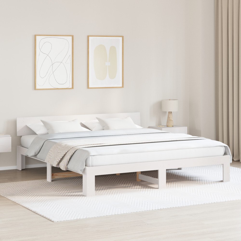 vidaXL Sängram med Huvudgavel Vit 180x200 cm Massivt Tallträ