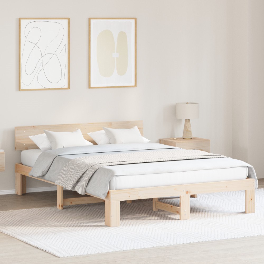 vidaXL Sängram med Huvudgavel 160x200 cm Massivt Tallträ