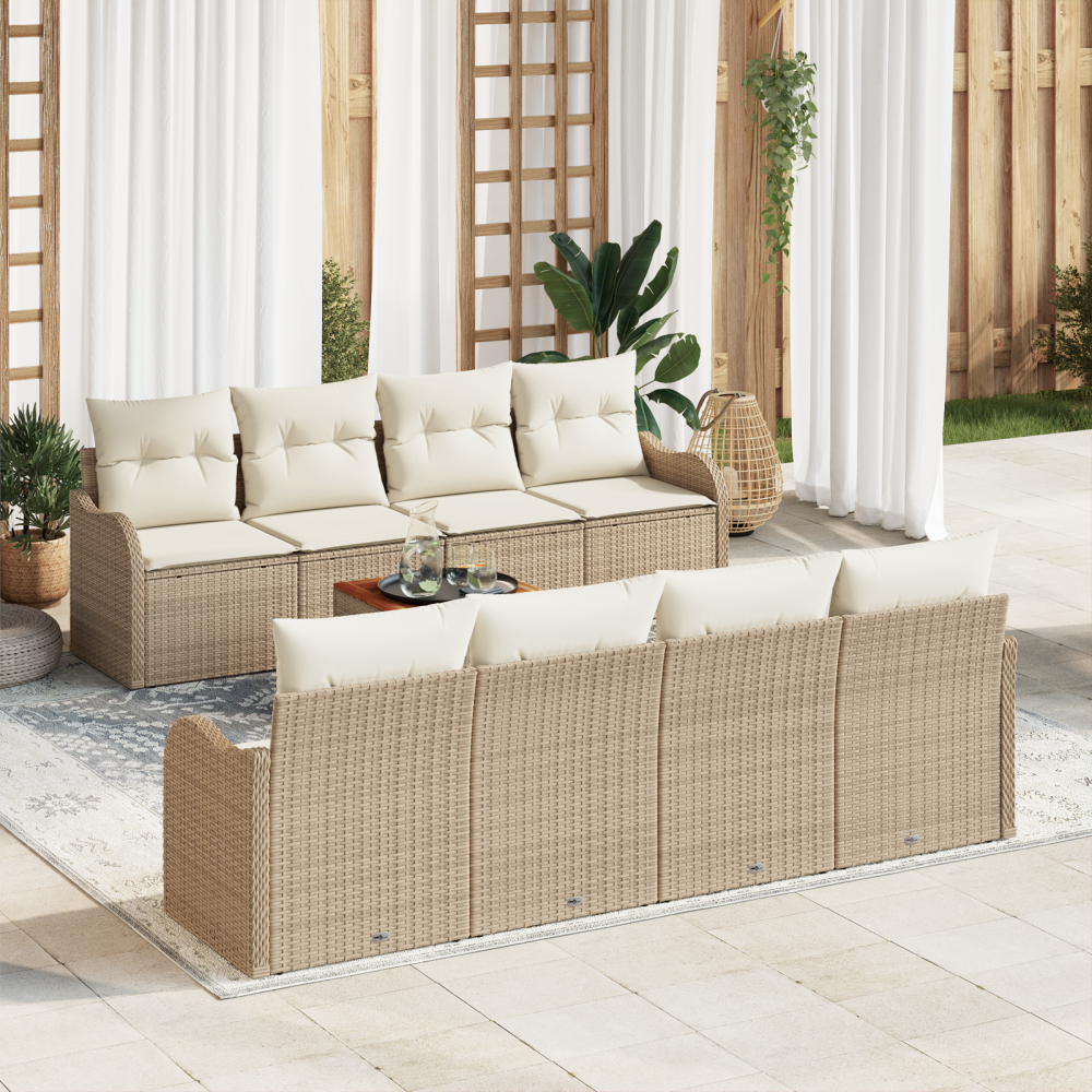 vidaXL 9-delat trädgårdsoff set med kuddar beige poly rattan acacia
