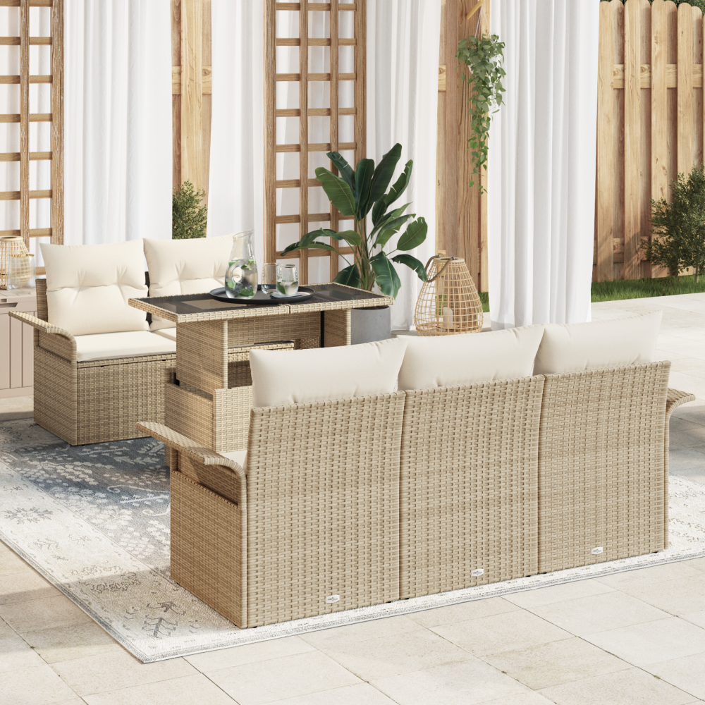 vidaXL 6-delars Trädgårdsoffagrupp med kuddar Beige Poly-Rotting