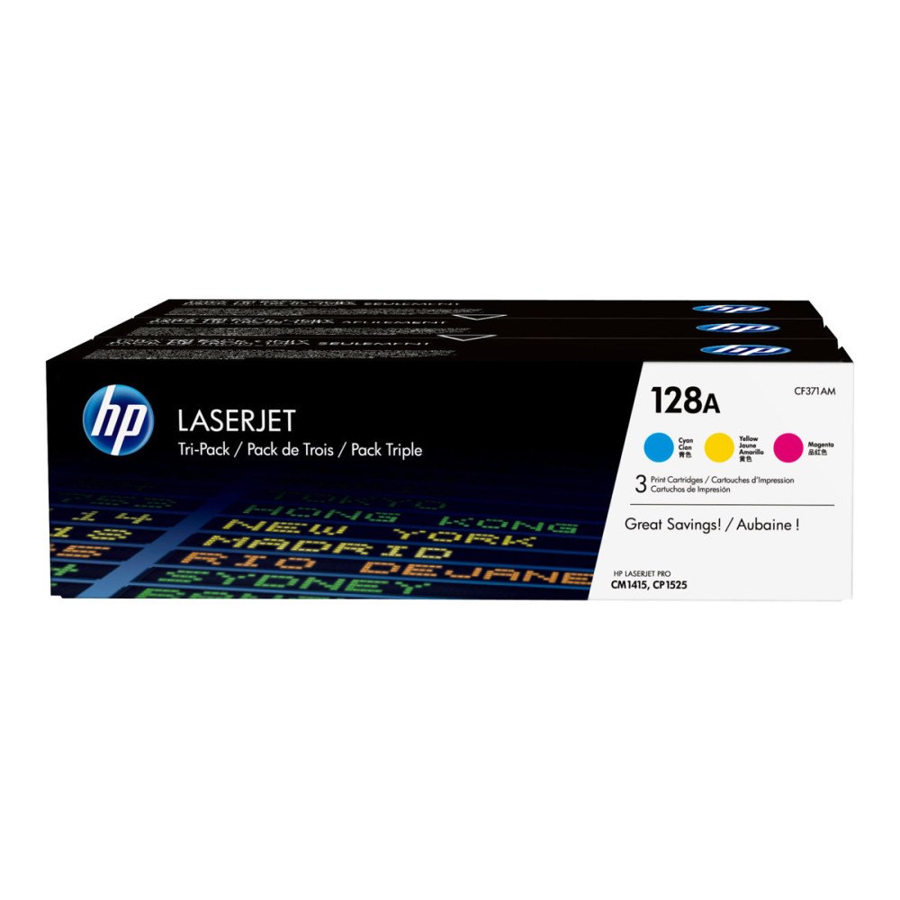 Hewlett-Packard HP 128A - 3-pack - gul, cyan, magenta - original - LaserJet - tonerkassett (CF371AM)