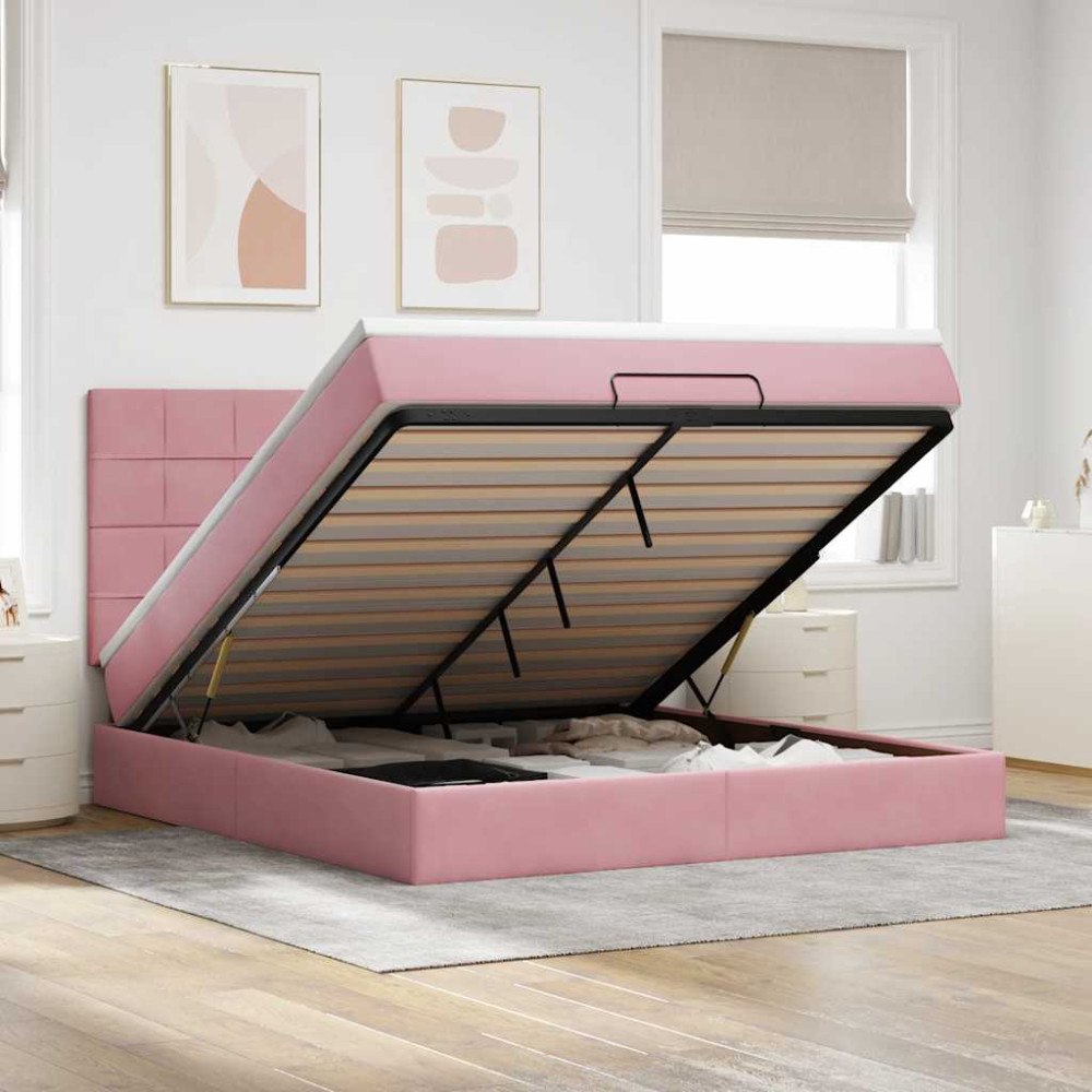 vidaXL Ottoman sängram med madrasser rosa 180x200 cm sammet
