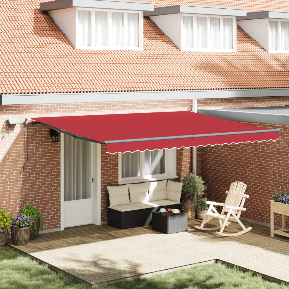 vidaXL Utfällbar markis med LED -remsljus Röd 450 × 350 cm tyg