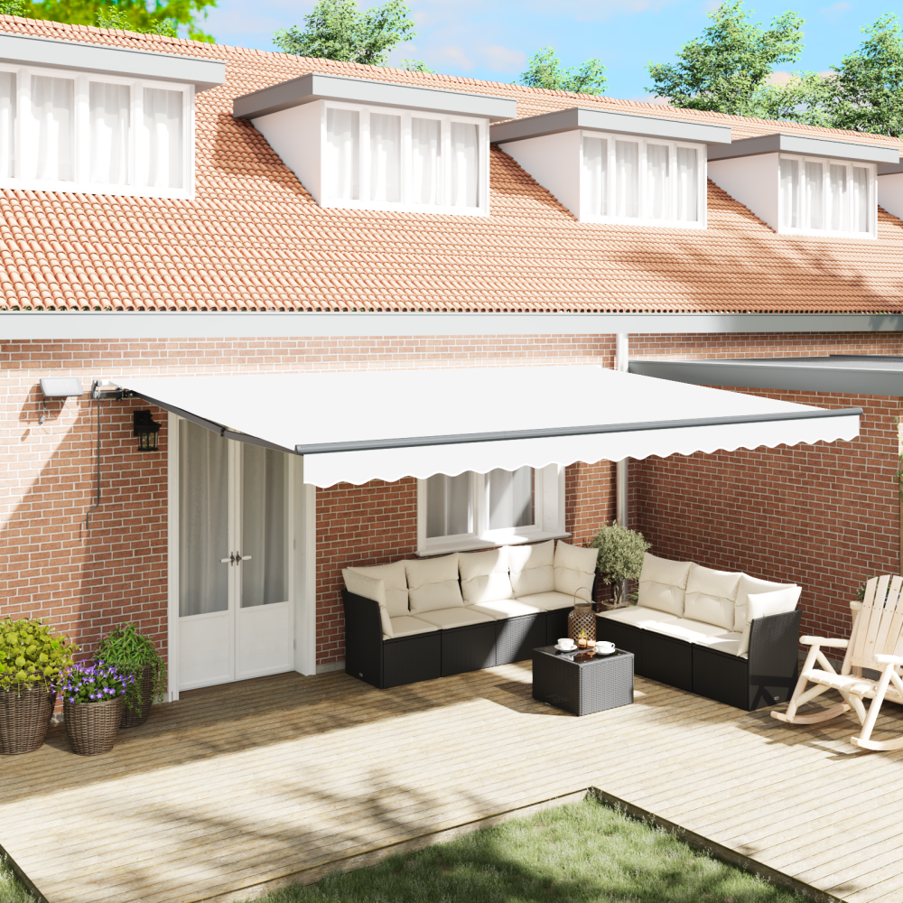 vidaXL Utdragbar markis Vit 500 × 350 cm Duk och Aluminium