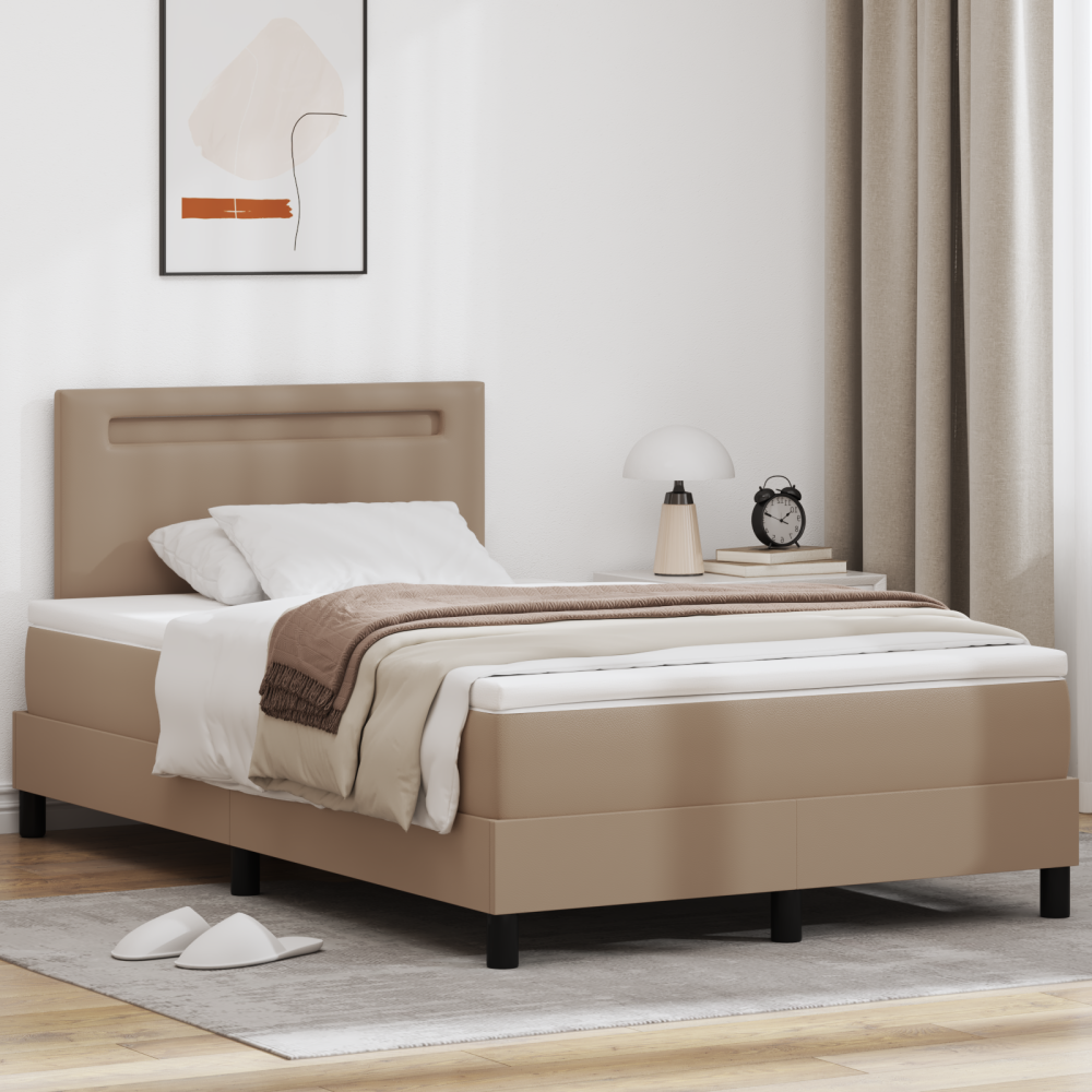 vidaXL Box Våningssäng med Madrass Cappuccino 120x200 cm Konstläder