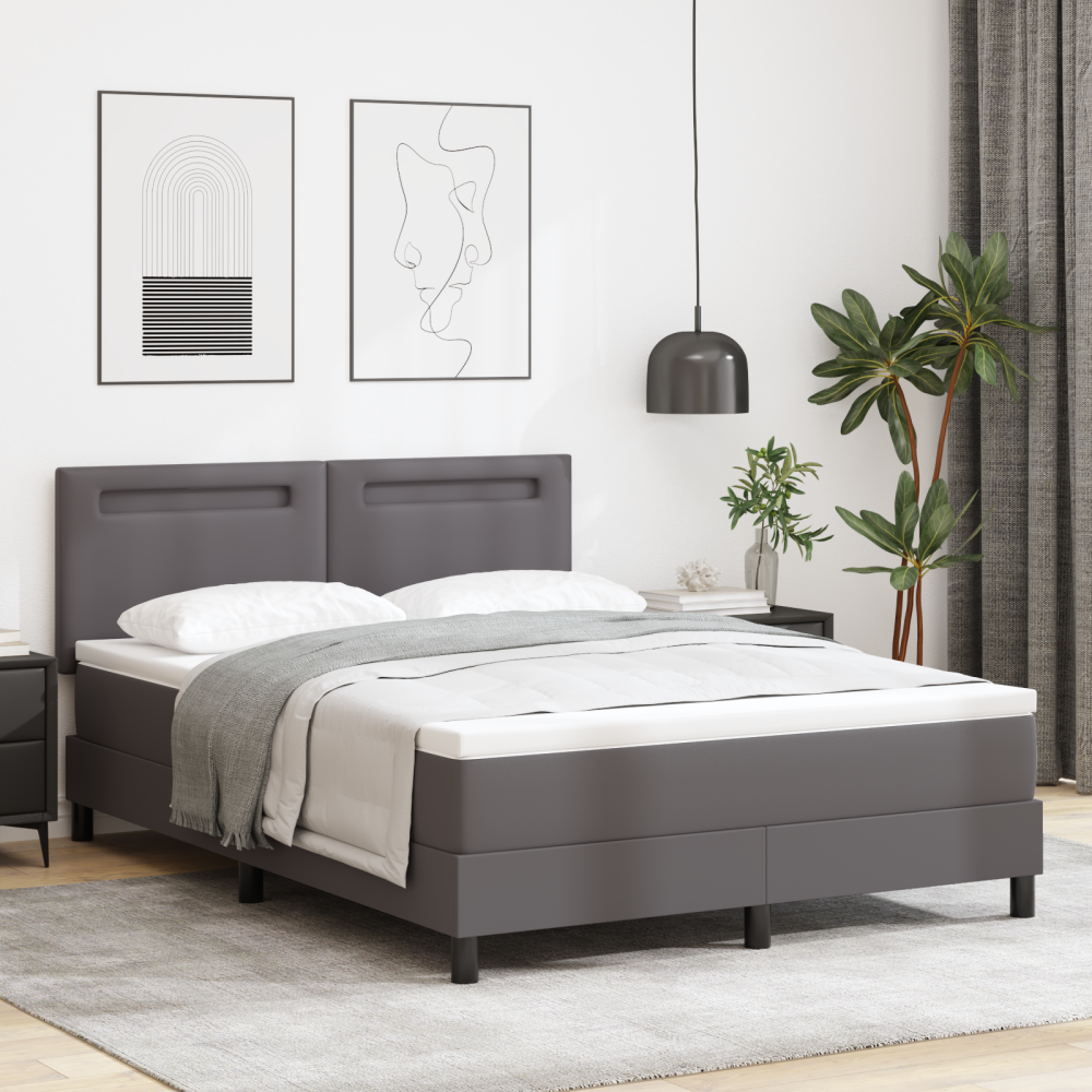 vidaXL Boxspring-säng med madrass Grå 140x190 cm Faux Läder