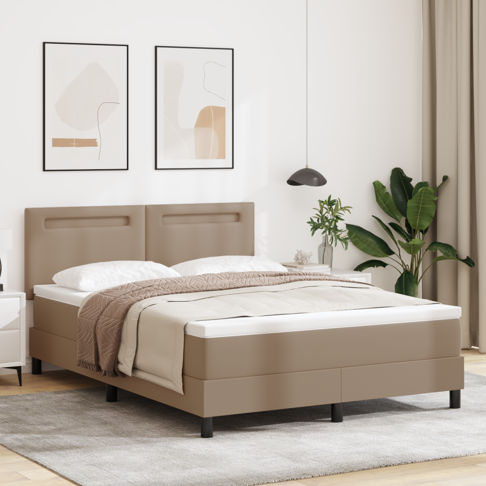 vidaXL Boxfjädersäng med madrass Cappuccino 140x190 cm Konstläder
