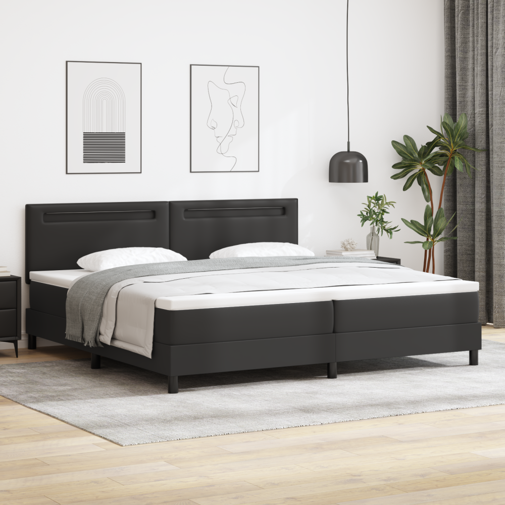 vidaXL Bäddfjäder med madrass med led Svart 200 x 200 cm Konstläder