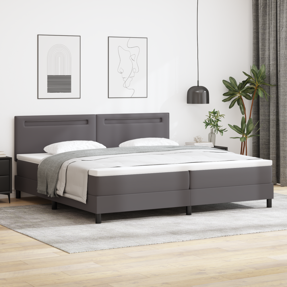 vidaXL Bäddfjäder med madrass Grå 200 x 200 cm Konstläder