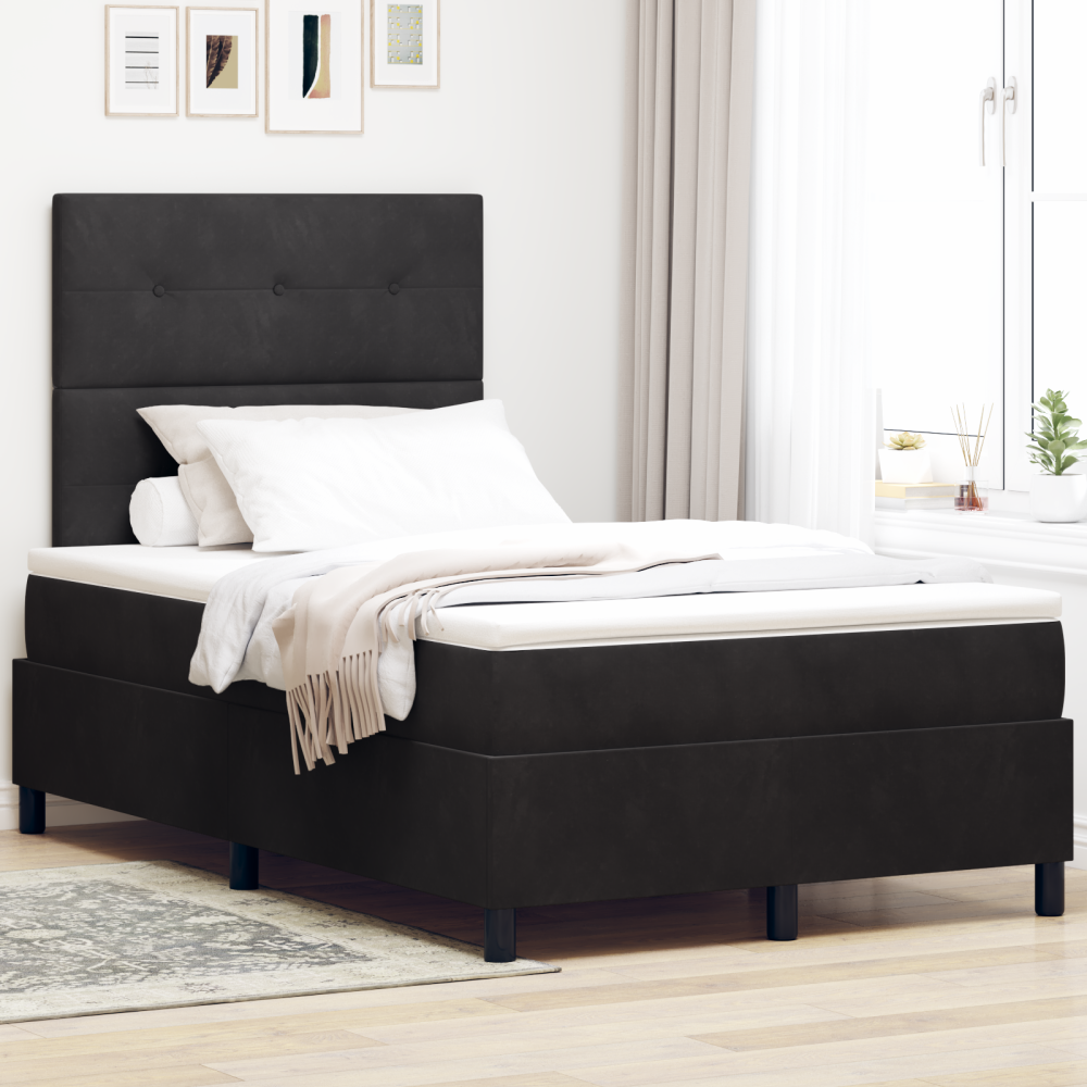 vidaXL Bäddfjäder med huvudgavel Svart 120 x 190 cm Sammet