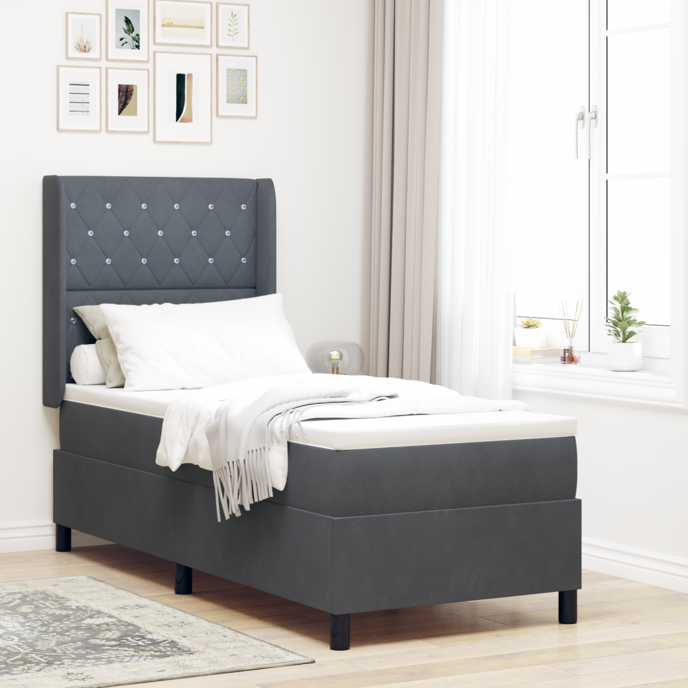 vidaXL Bäddfjäder med madrass med led Mörkgrå 80 x 200 cm Sammet