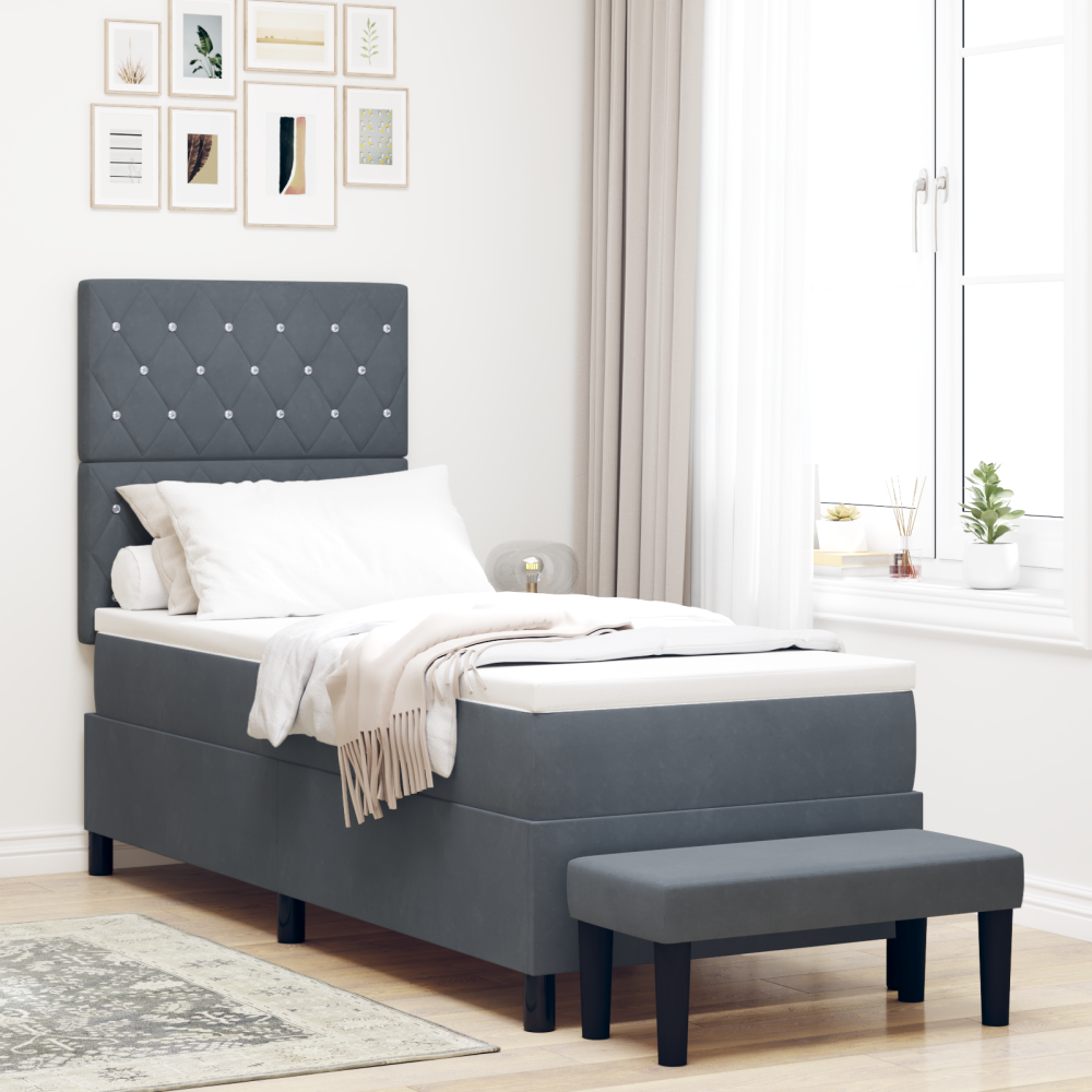 vidaXL Bäddfjäder med huvudgavel Mörkgrå 200 x 80 cm Sammet