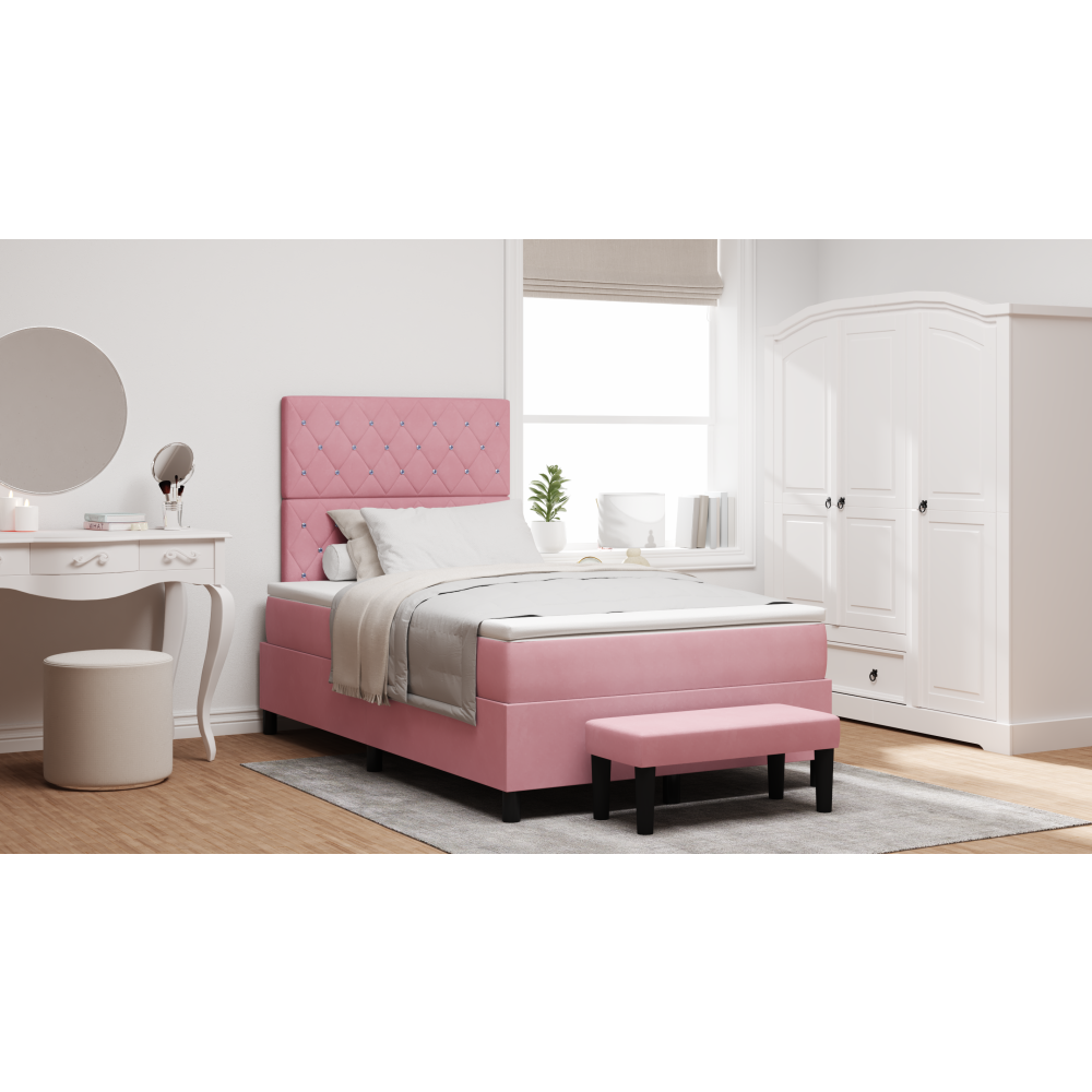 vidaXL Bäddfjäder med madrass med huvudgavel Rosa 120 x 190 cm Sammet