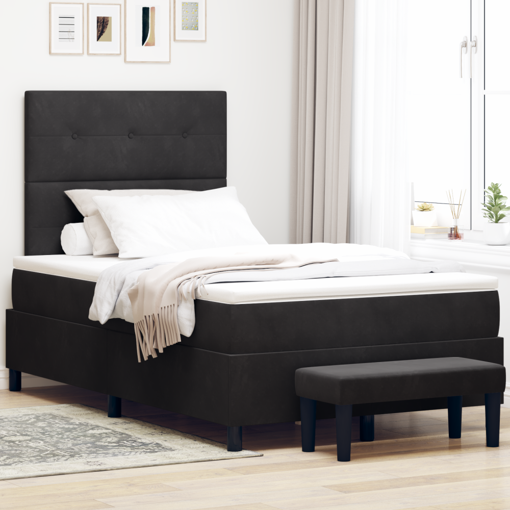 vidaXL Bäddfjäder med huvudgavel Svart 190 x 120 cm Sammet