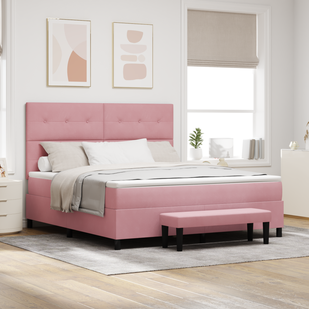 vidaXL Bäddfjäder med huvudgavel Rosa 200 x 180 cm Sammet