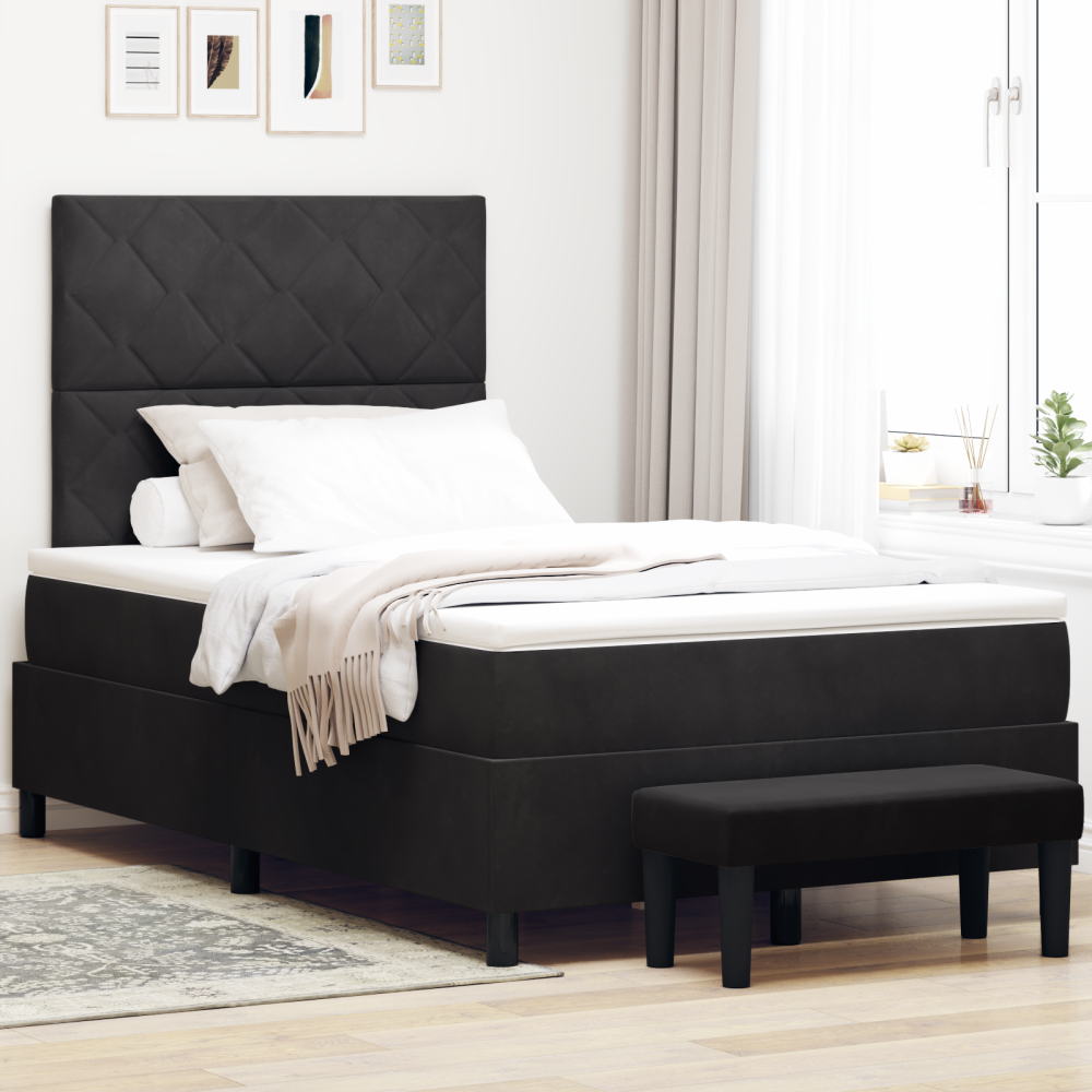 vidaXL Bäddfjäder med huvudgavel Svart 190 x 120 cm Sammet