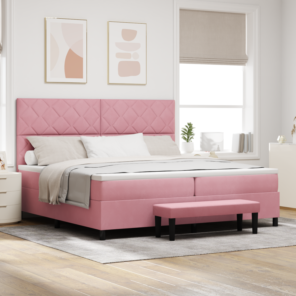 vidaXL Bäddfjäder med huvudgavel Rosa 200 x 200 cm Sammet