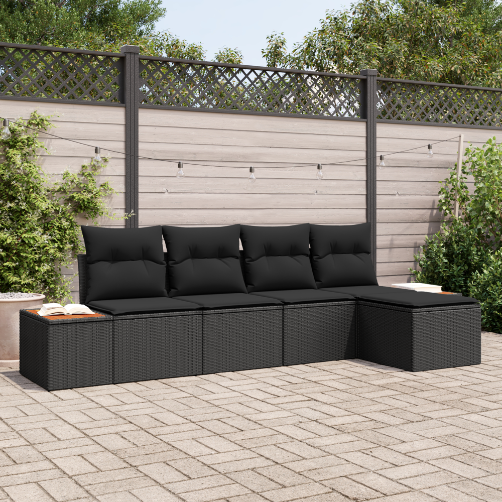 vidaXL 5-delade trädgårdsoffset med kuddar Svart poly Rattan Akacia