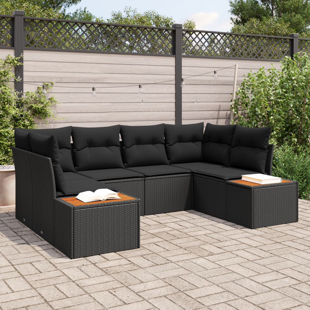 vidaXL 6-delat trädgårdsoffset med kuddar svart poly rattan akacia