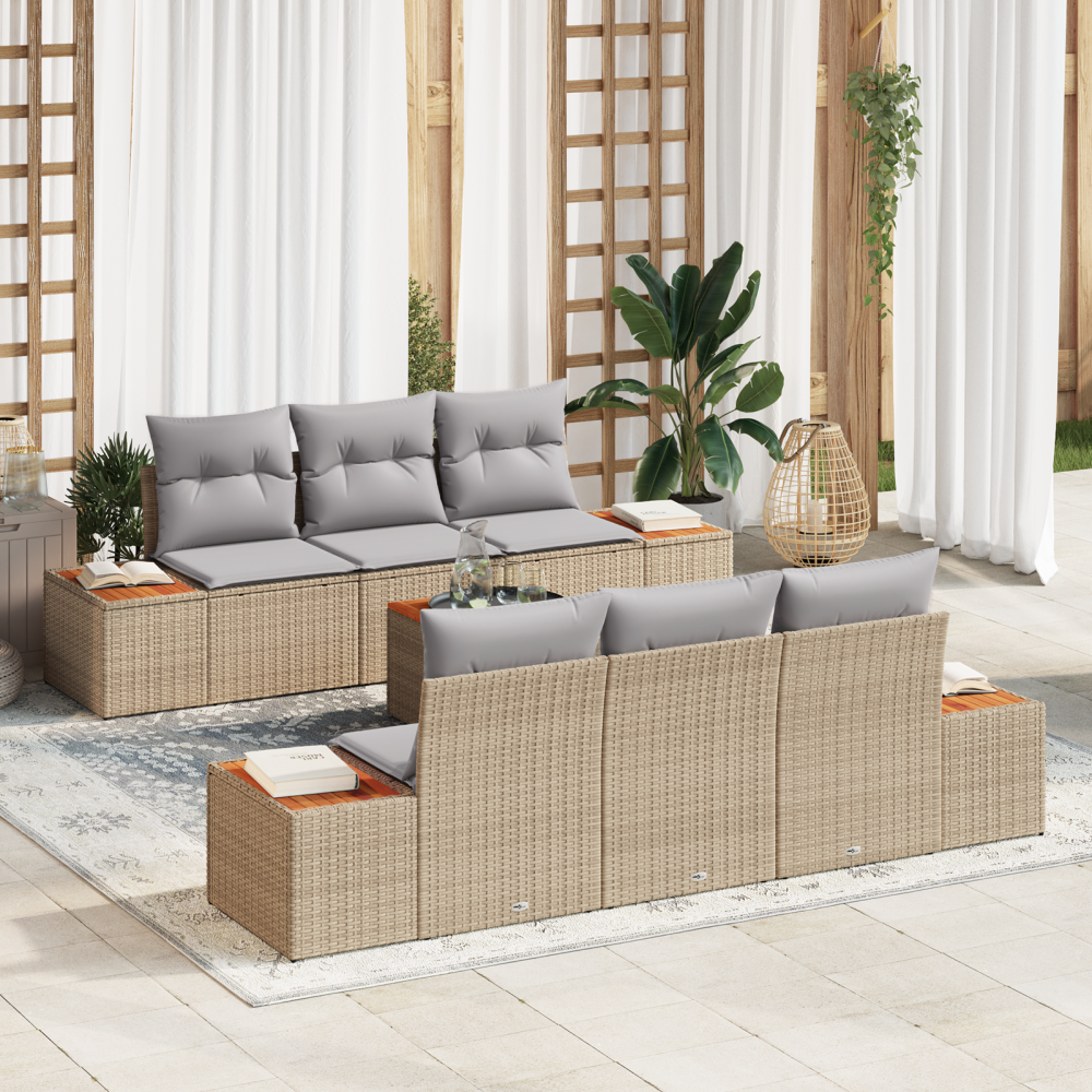 vidaXL 7-delat trädgårdsoffaset med kuddar Beige Polyroting Akacia
