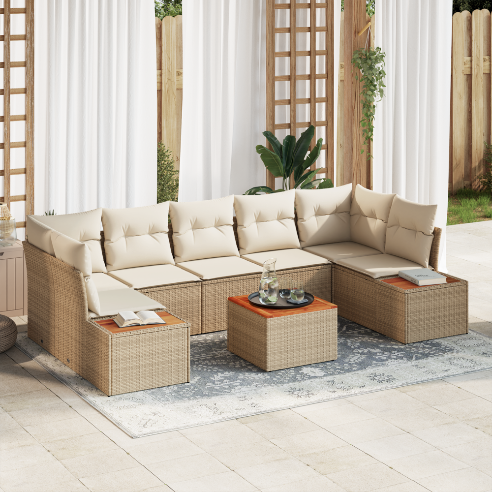 vidaXL 8-delars Trädgårdsoffaset med Kuddar Beige Poly Rattan Akacia