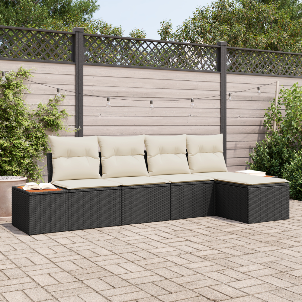 vidaXL 5-delat Trädgårdsofa-set med Kuddar Svart Poly Rattan Akacia