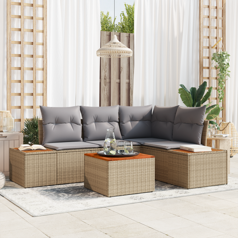 vidaXL 5-delad Trädgårdssoffas Set med Kuddar Beige Poly-Rotting Akacia