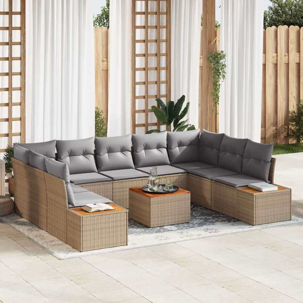 vidaXL 6-delat trädgårdsoffasett med kuddar beige polyrotting akacia