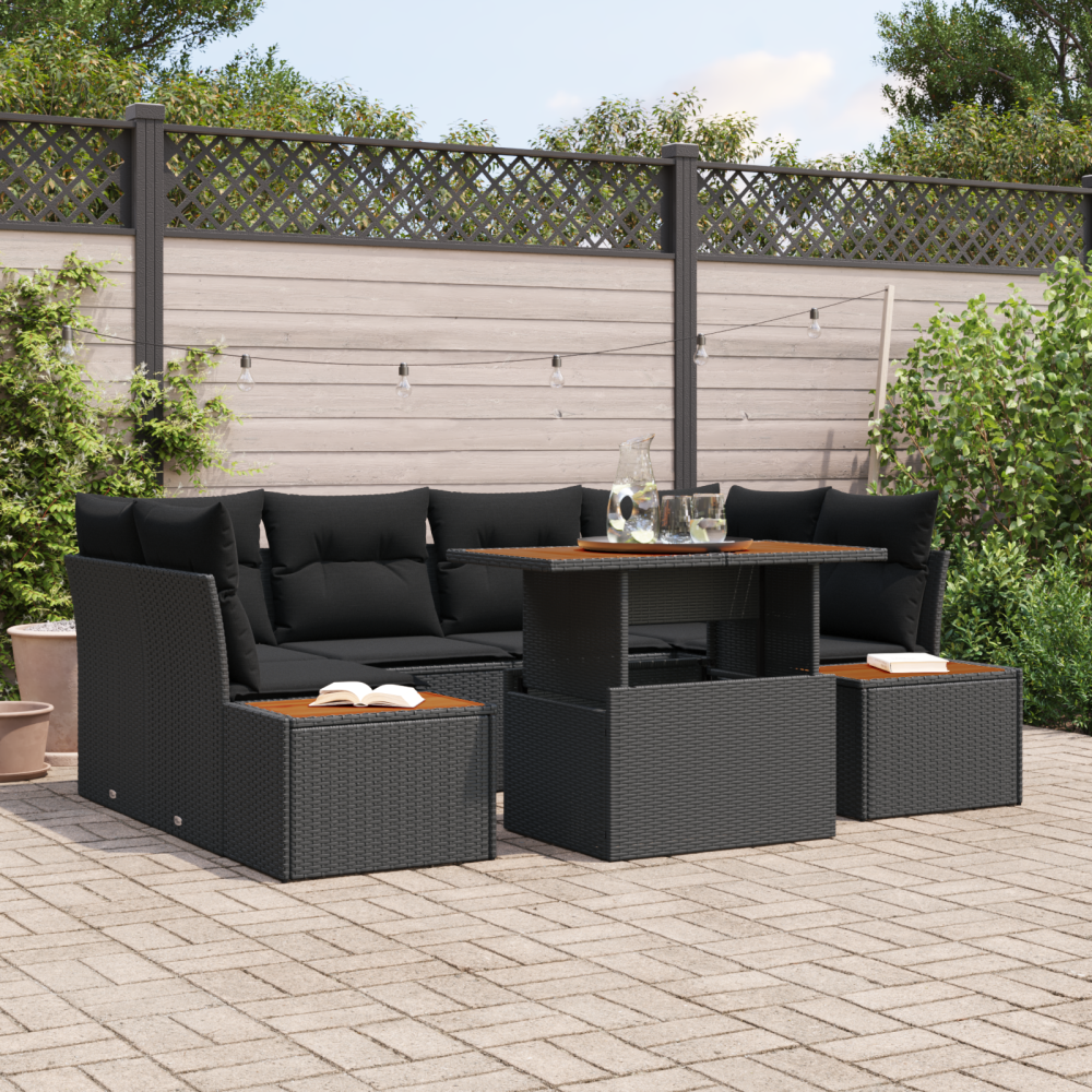 vidaXL 6-dela trädgårdsoffset med kuddar svart poly rattan